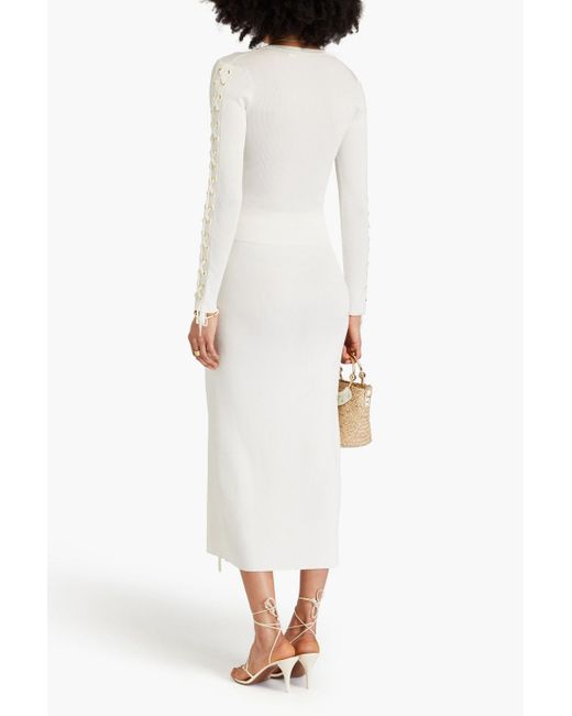 Zimmermann White Lace-up Ribbed-knit Midi Skirt