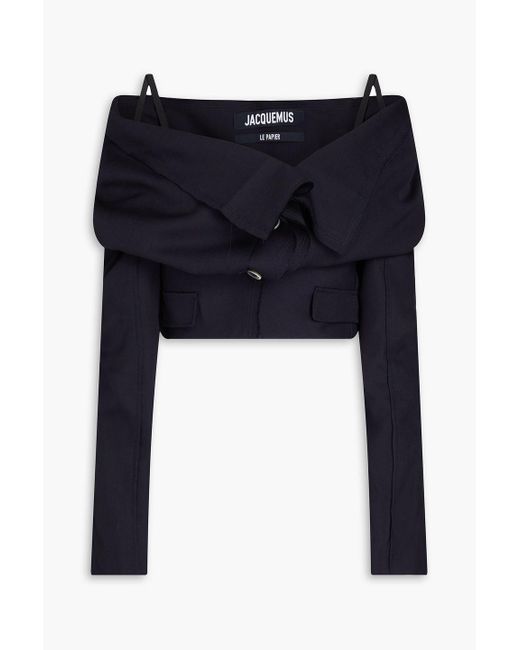 Jacquemus Blue Camargue Cold-shoulder Ruched Wool-crepe Top