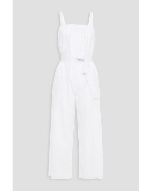 American Vintage White Cropped Belted Cotton Jumpsuit
