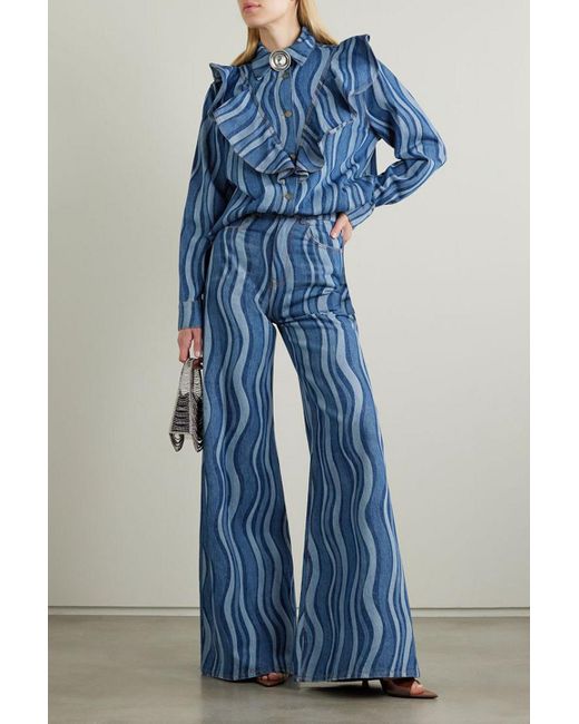 Area Blue Sunray Embellished Printed High-rise Wide-leg Jeans