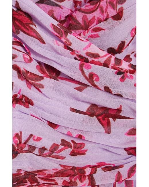 Badgley Mischka Red Cutout Floral-print Chiffon Midi Dress