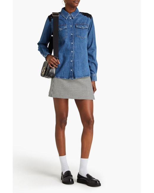 Claudie Pierlot Blue Cafe Velvet-trimmed Denim Shirt