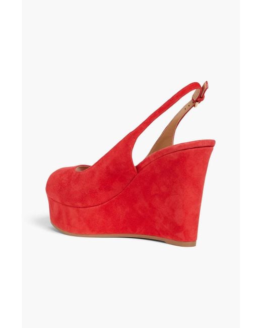 Sergio Rossi Red Suede Wedge Slingback Sandals