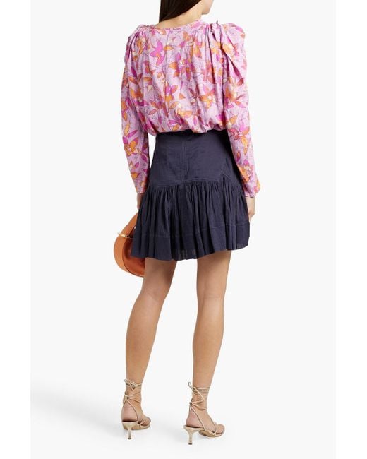 Isabel Marant Pink Zargae Draped Floral-Print Jacquard Blouse