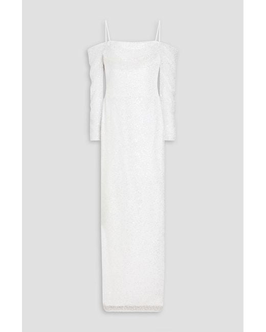 Rasario White Cold-Shoulder Embellished Tulle Bridal Gown