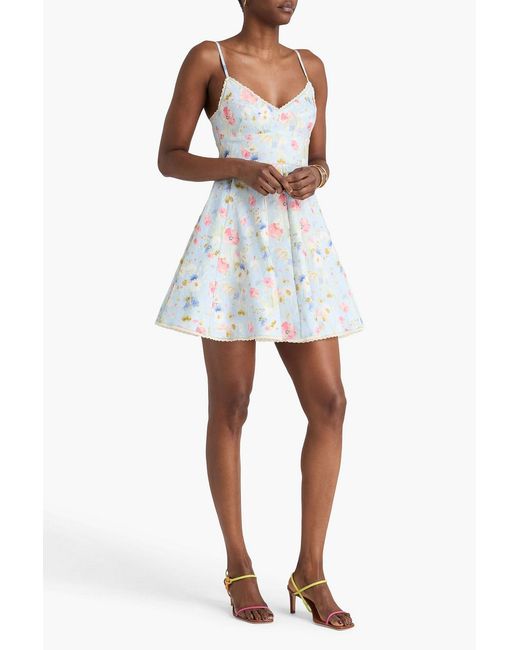 Zimmermann White Crochet-Trimmed Floral-Print Linen Mini Dress