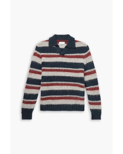 Mr P. Blue Striped Waffle-Knit Alpaca-Blend Polo Shirt for men