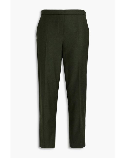 Theory Green Treeca Cropped Wool-flannel Tapered Pants