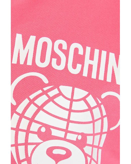 Moschino Pink Printed French Cotton-terry Hooded Sweatshirt