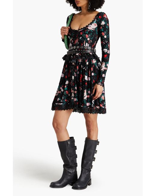 Rabanne Black Floral-print Broderie Anglaise Mini Dress