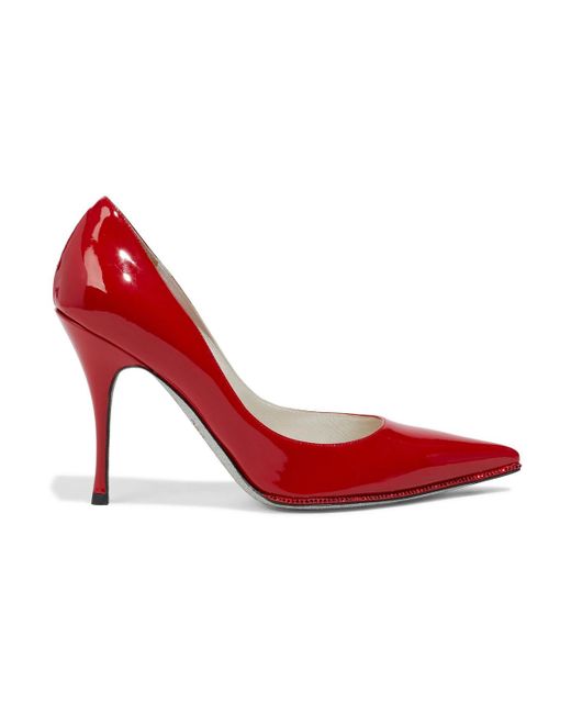 Rene Caovilla Alda Crystal-embellished Patent-leather Pumps in Red - Lyst