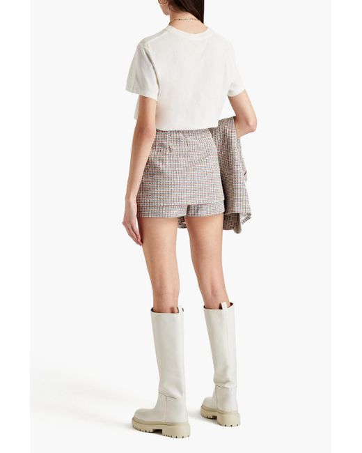 Maje White Layered Houndstooth Cotton-blend Tweed Shorts