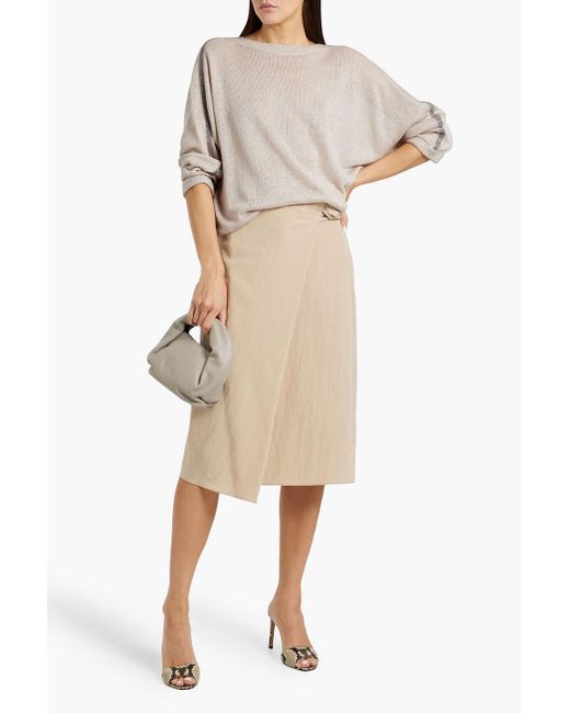 Brunello Cucinelli Natural Bead-Embellished Cutout Linen And Silk-Blend Sweater