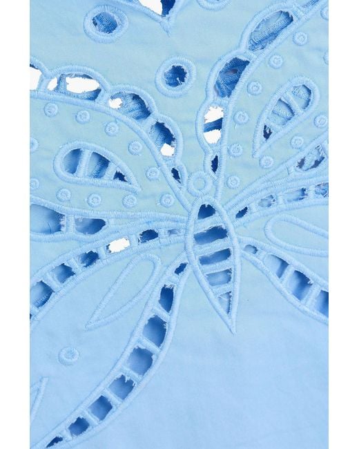 Claudie Pierlot Blue Cropped Broderie Anglaise Cotton Top