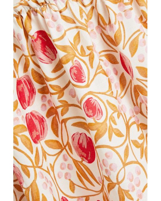 Rebecca Vallance Orange Belted Printed Linen-blend Midi Dress
