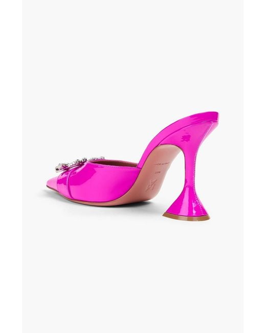 AMINA MUADDI Pink Begum Crystal-Embellished Patent-Leather Mules