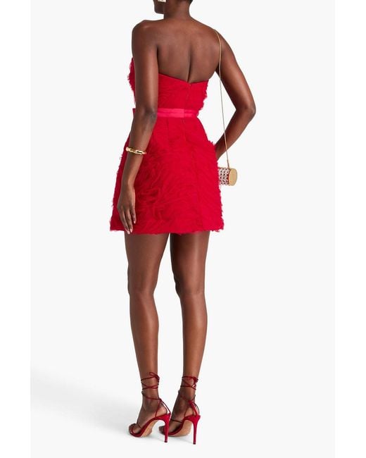 Rebecca Vallance Red Fernanda Strapless Tulle Mini Dress