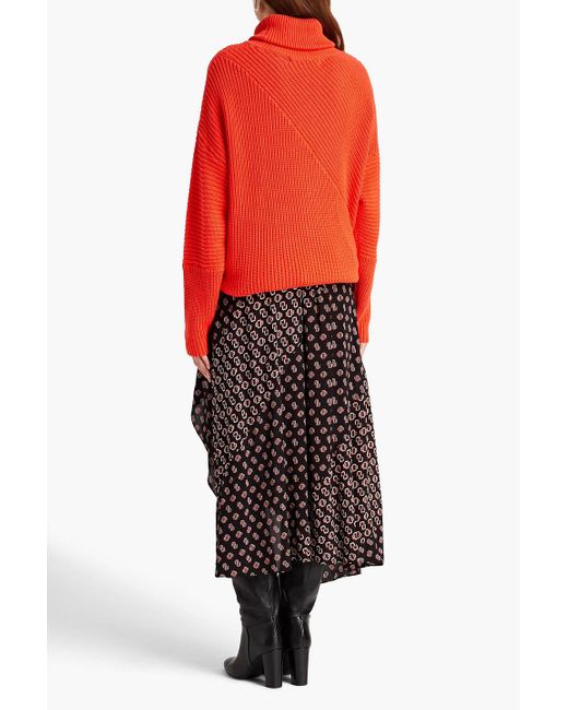 Maje Black Asymmetric Logo-Print Voile Midi Skirt