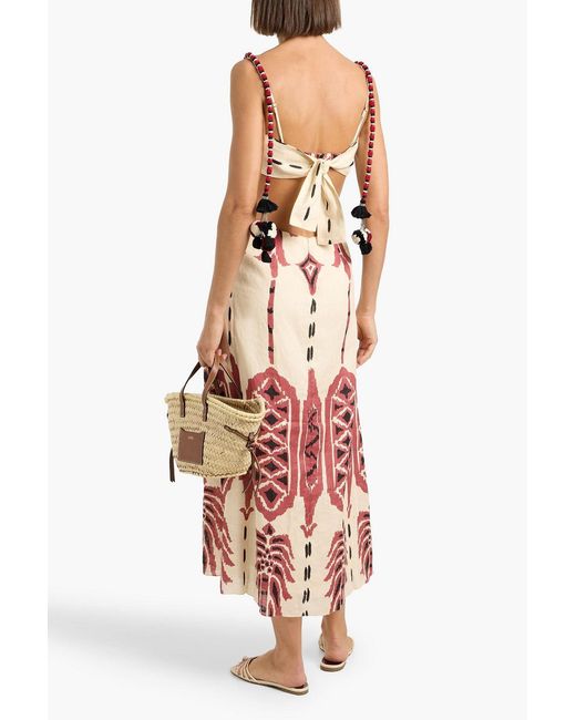 Johanna Ortiz Red Palm Of Tiahuanaco Printed Linen Midi Dress