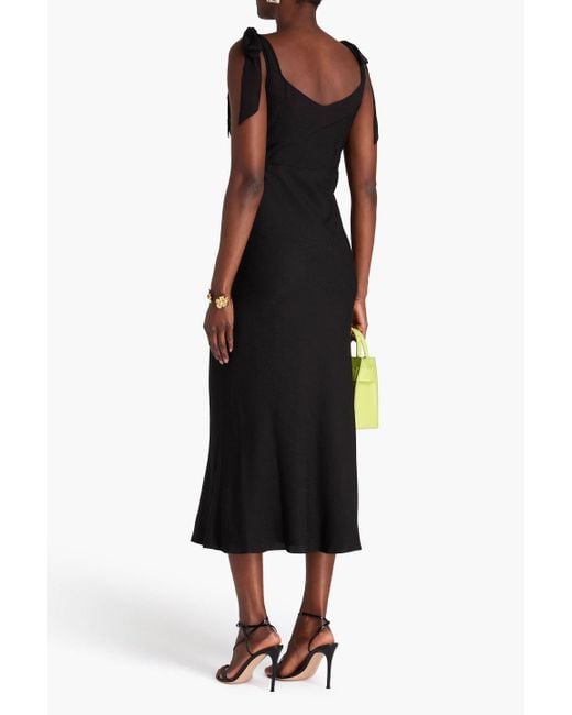 Saloni Black Embroidered Silk-Satin Jacquard Midi Dress