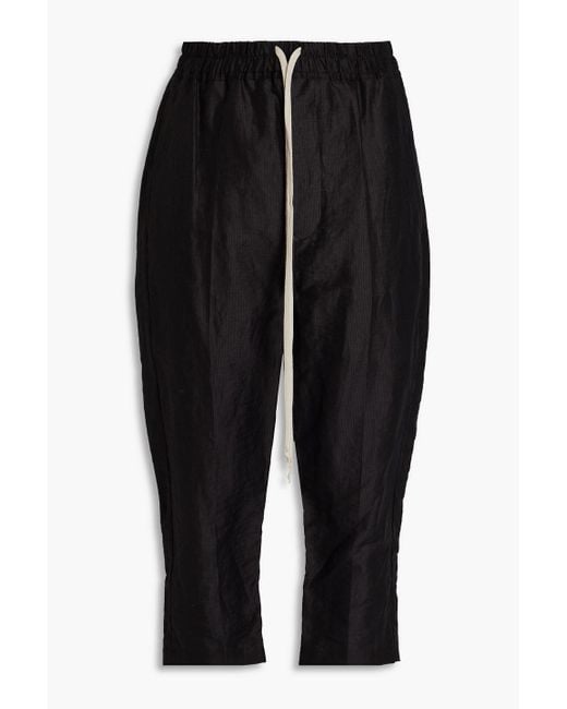 Rick Owens Black Cropped Linen-blend Ripstop Tapered Pants