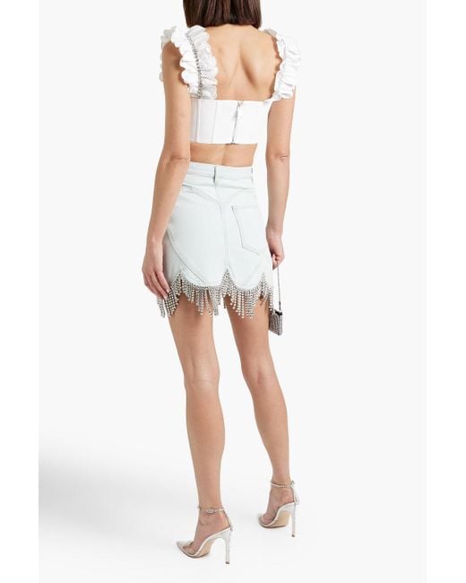 Area White Cropped Crystal-embellished Cotton-poplin Bustier Top