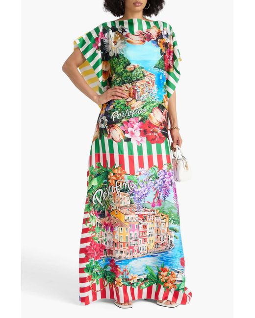 Dolce & Gabbana White Bedruckter kaftan aus seiden-twill