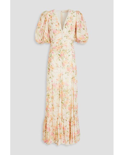 byTiMo Natural Crochet-trimmed Floral-print Crepe Maxi Dress