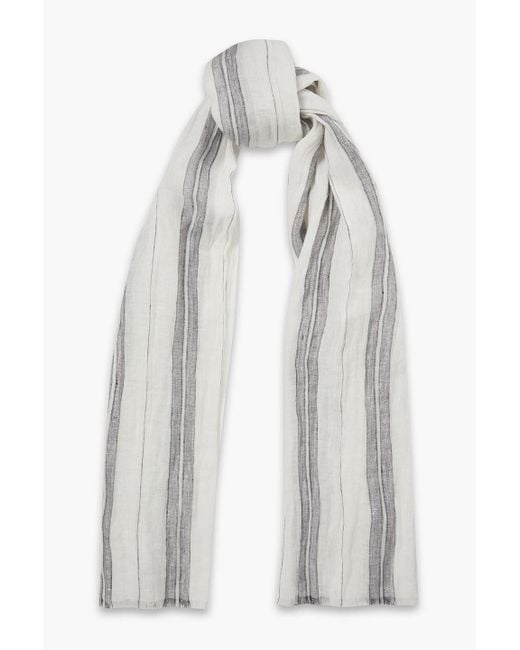 Brunello Cucinelli White Metallic Striped Linen-blend Gauze Scarf