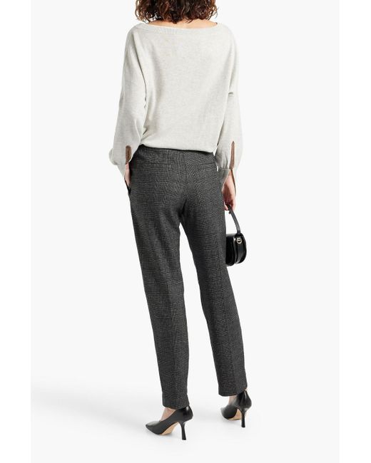 Brunello Cucinelli Black Checked Wool-blend Tweed Tapered Pants