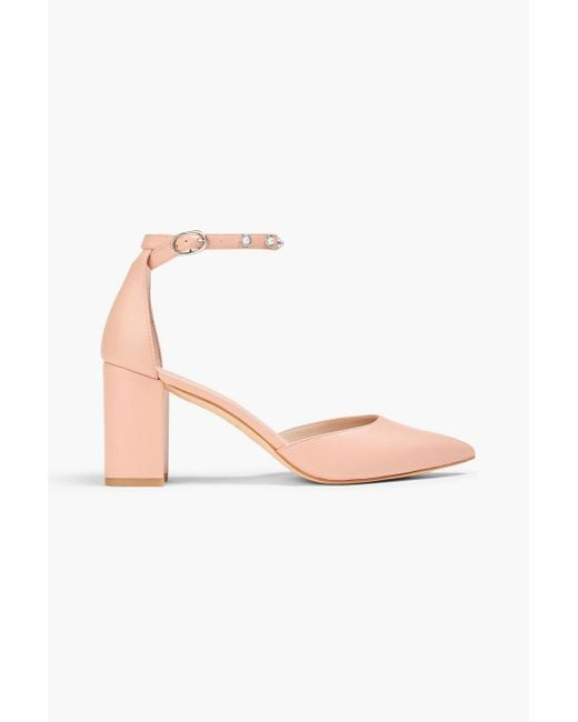 Stuart Weitzman Pink Faux Pearl-embellished Leather Pumps