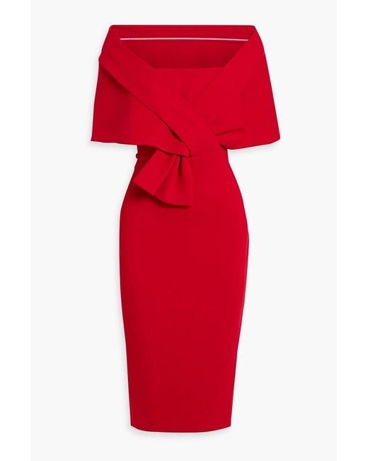 Badgley Mischka Red Cape-Effect Crepe Midi Dress