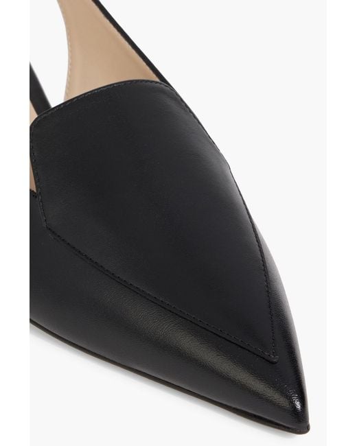 Stuart Weitzman Black Ryder Leather Slingback Point-Toe Flats