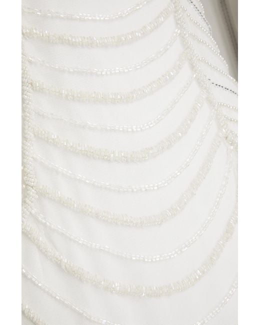 Aidan Mattox White Bead-embellished Tulle Gown