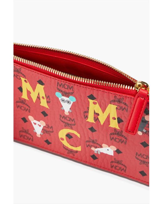 MCM Red Printed Logo-print Faux Textu-leather Pouch