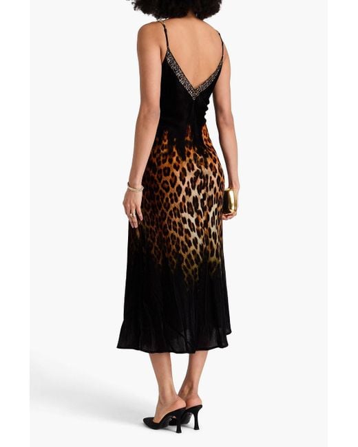 Camilla Black Embellished Leopard-Print Velvet Midi Slip Dress