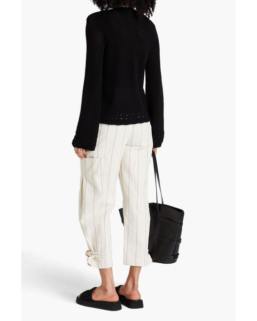 FRAME Black Pointelle-knit Cardigan