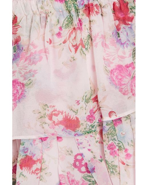 LoveShackFancy Pink Tiered Floral-print Georgette Mini Skirt