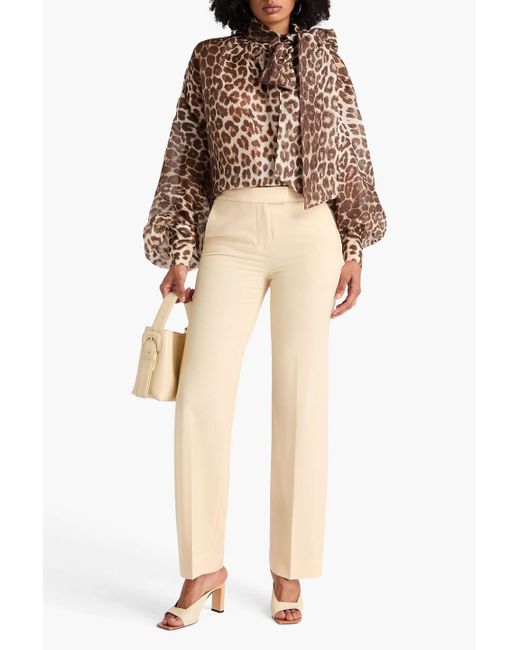 Zimmermann Brown Pussy-Bow Leopard-Print Linen And Silk-Blend Organza Blouse