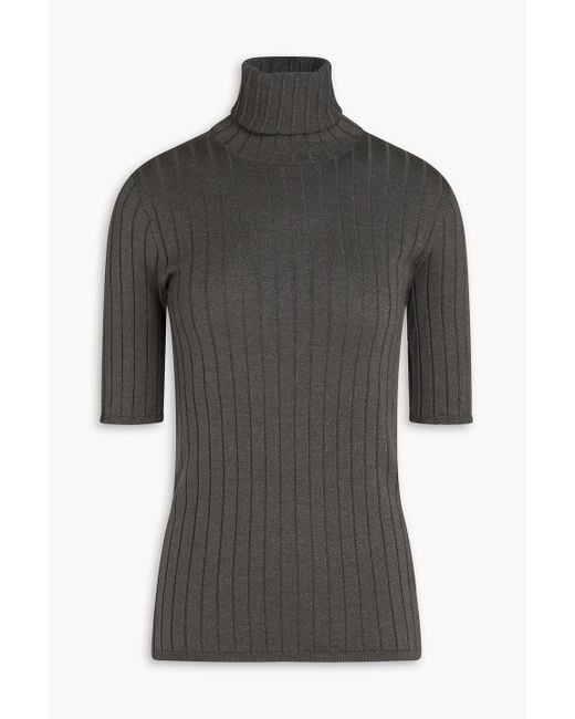 Brunello Cucinelli Gray Rollkragenpullover aus einer gerippten kaschmirmischung mit metallic-effekt