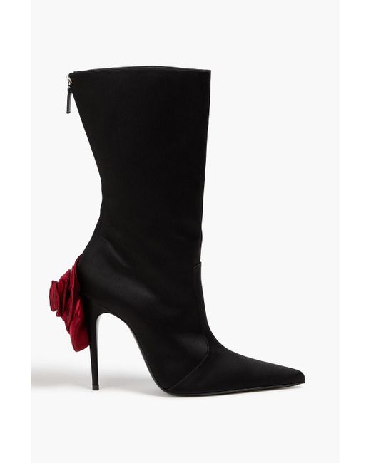 Magda Butrym Black Floral-appliquéd Satin Ankle Boots