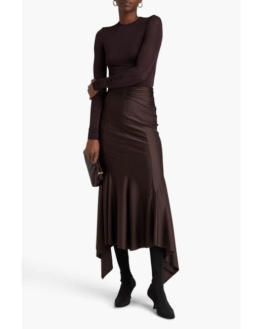 Philosophy Di Lorenzo Serafini Brown Ruched Satin-jersey Maxi Skirt