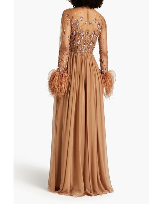Zuhair Murad Brown Embellished Tulle-paneled Voile Gown
