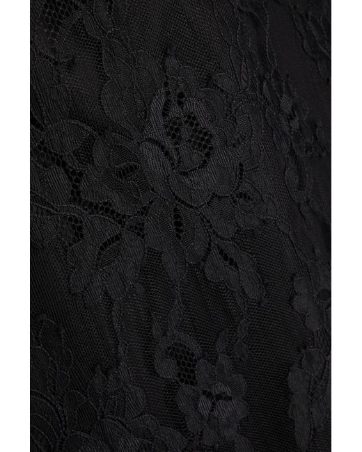 Rasario Black Cold-shoulder Chantilly Lace Midi Dress