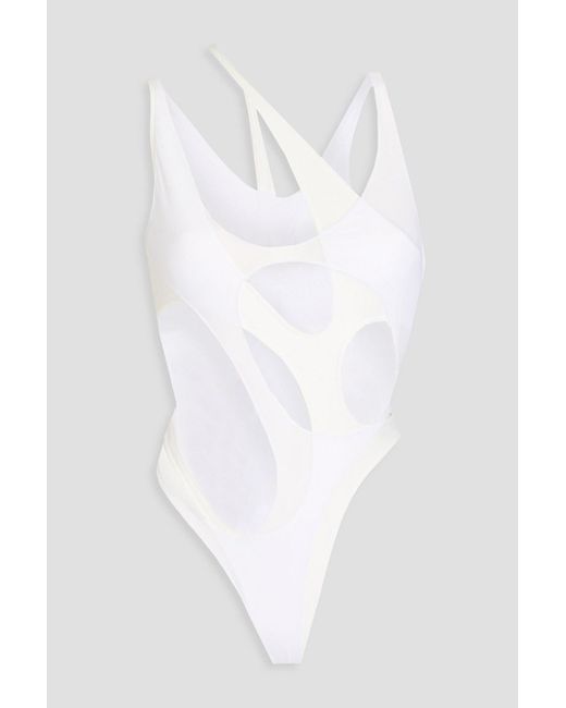 Mugler White Cutout Mesh-trimmed Swimsuit
