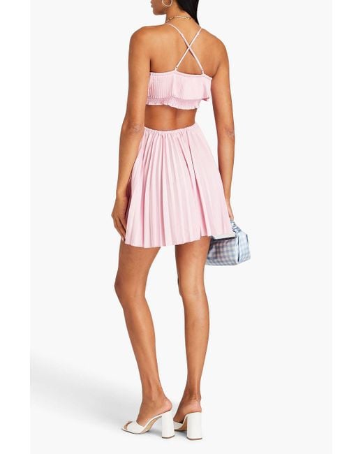 Maje Pink Cutout Pleated Satin-crepe Mini Dress