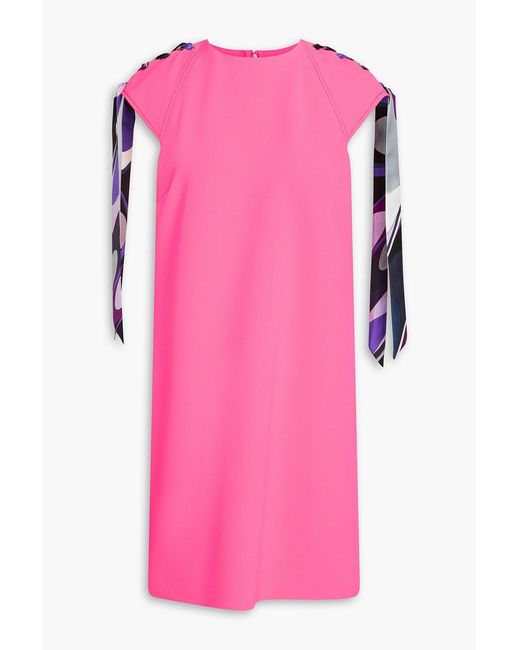 Emilio Pucci Pink Printed Silk-trimmed Stretch-crepe Mini Dress