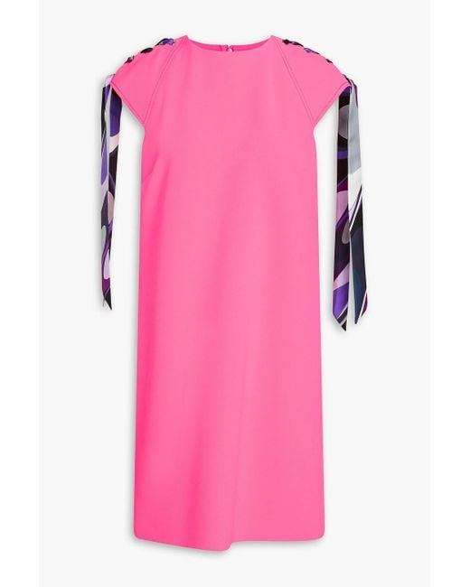 Emilio Pucci Pink Bedrucktes minikleid aus stretch-crêpe mit seidenbesatz