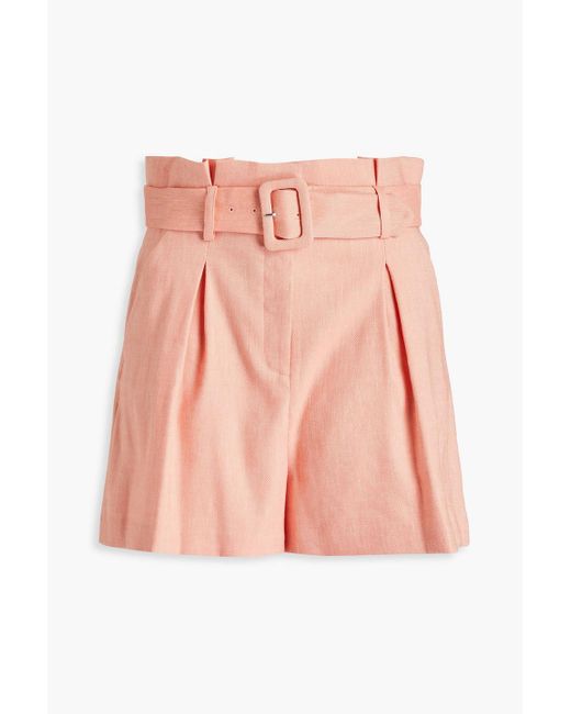 Veronica Beard Pink Ashford Belted Pleated Linen-blend Shorts