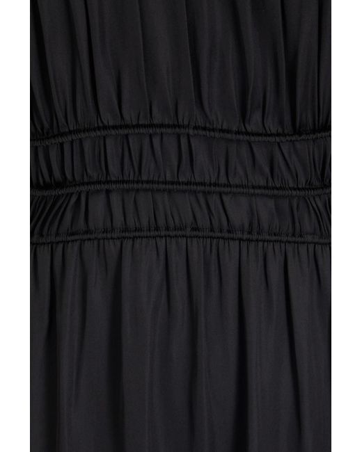 Maje Black Cutout Shirred Satin Midi Dress